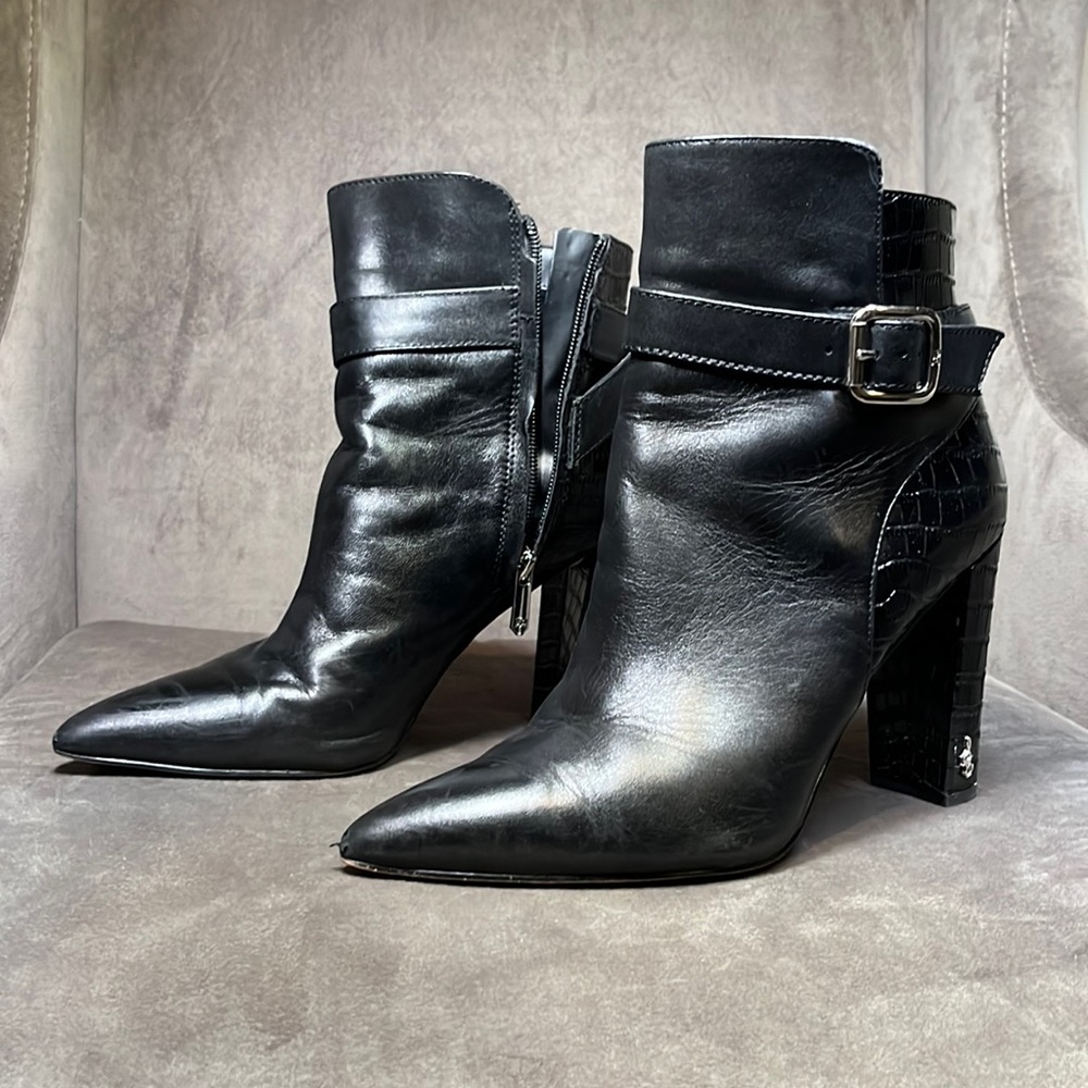 Sam Edelman Black Leather Crocodile Booties